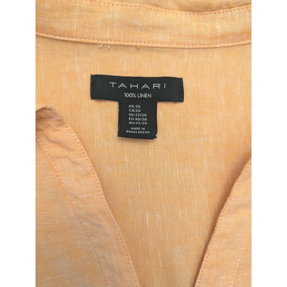 Tahari Orange Sherbert Cross Dye 100% Linen 3/4 Sleeve Tunic Top Shirt Size 2x - Picture 2 of 6